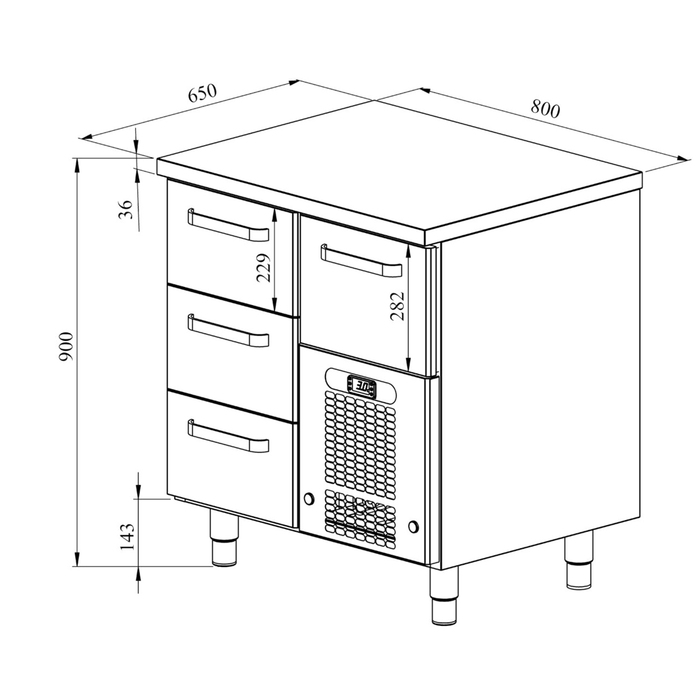 Kylbänk VLE 804 | 4 lådor (2)